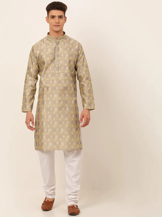Jompers Men's Beige Collar Embroidered Woven Design Kurta Pajama - Distacart