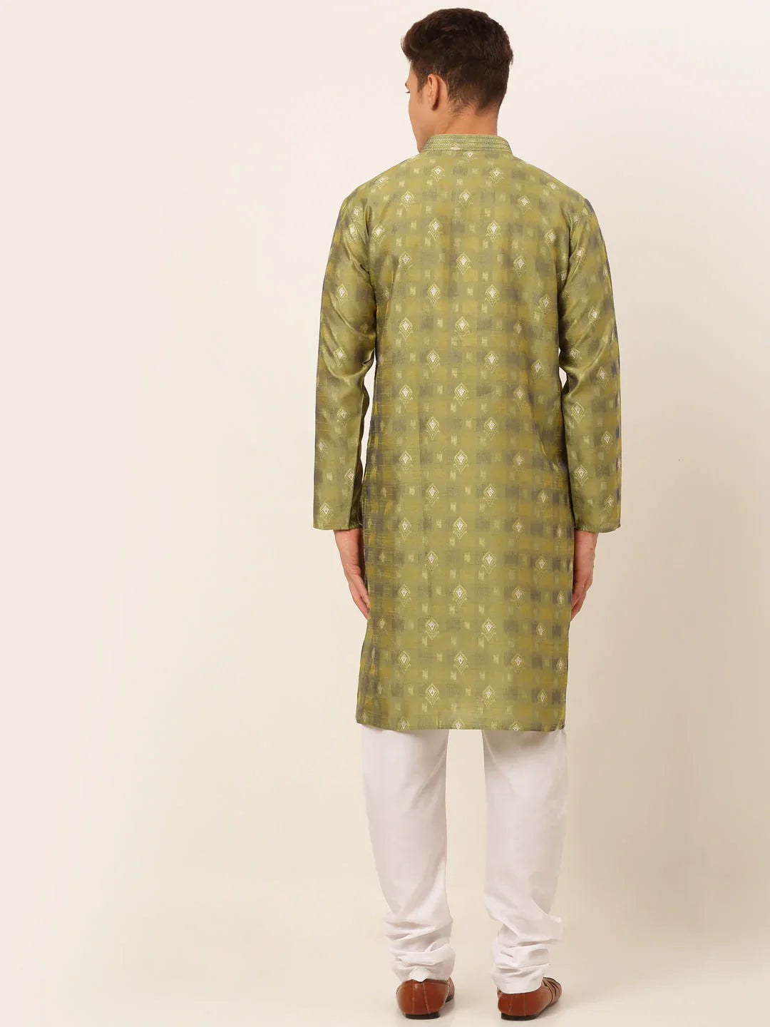 Jompers Men's Green Collar Embroidered Woven Design Kurta Pajama - Distacart