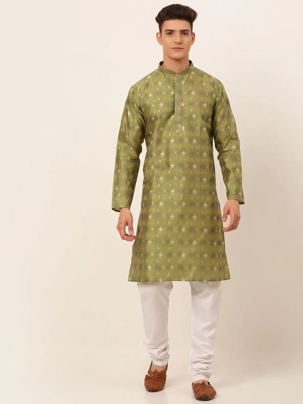 Jompers Men's Green Collar Embroidered Woven Design Kurta Pajama - Distacart