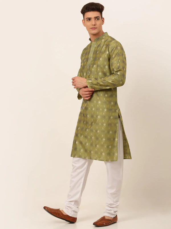 Jompers Men's Green Collar Embroidered Woven Design Kurta Pajama - Distacart