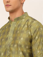 Thumbnail for Jompers Men's Green Collar Embroidered Woven Design Kurta Pajama - Distacart