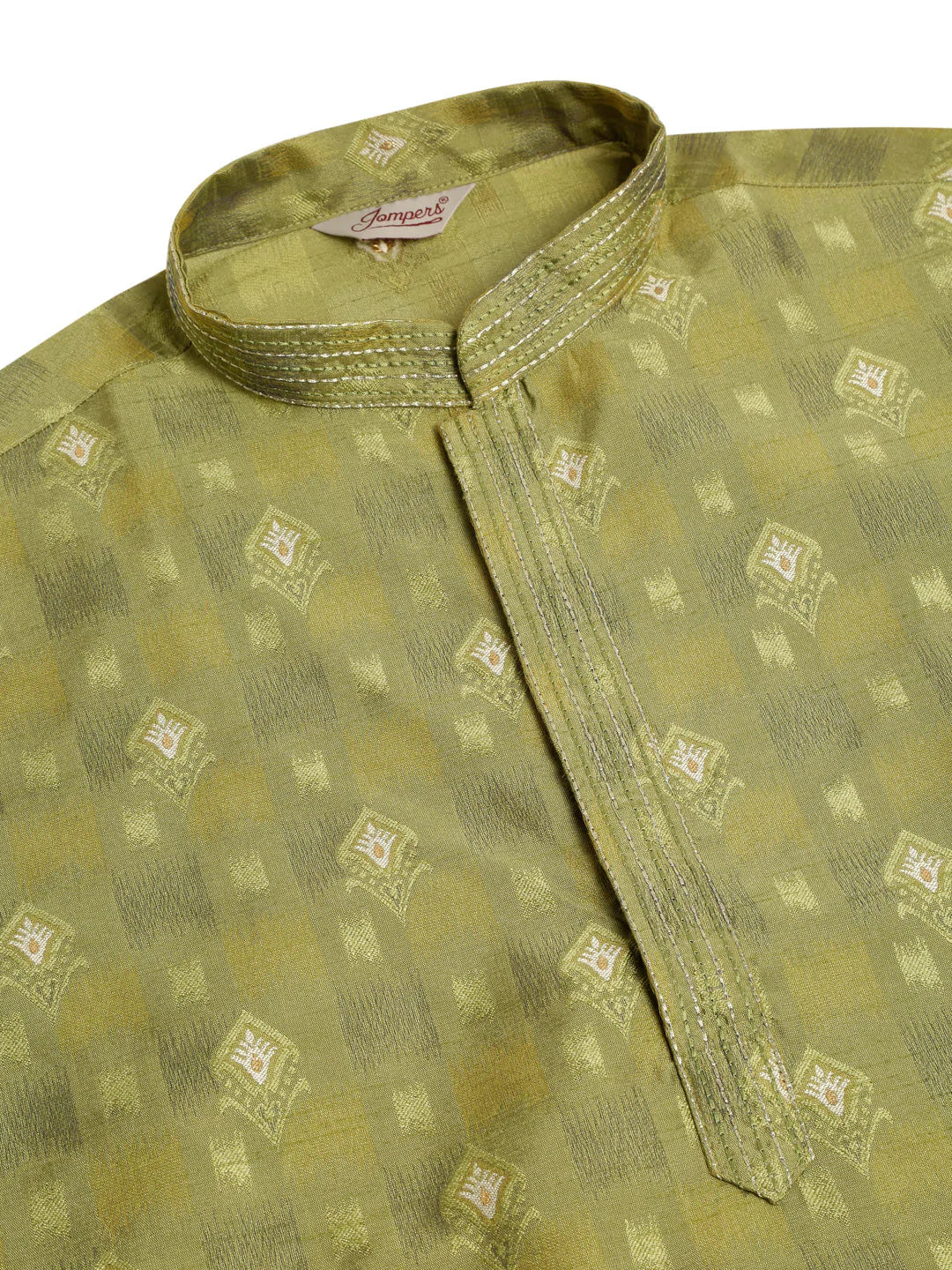 Jompers Men's Green Collar Embroidered Woven Design Kurta Pajama - Distacart