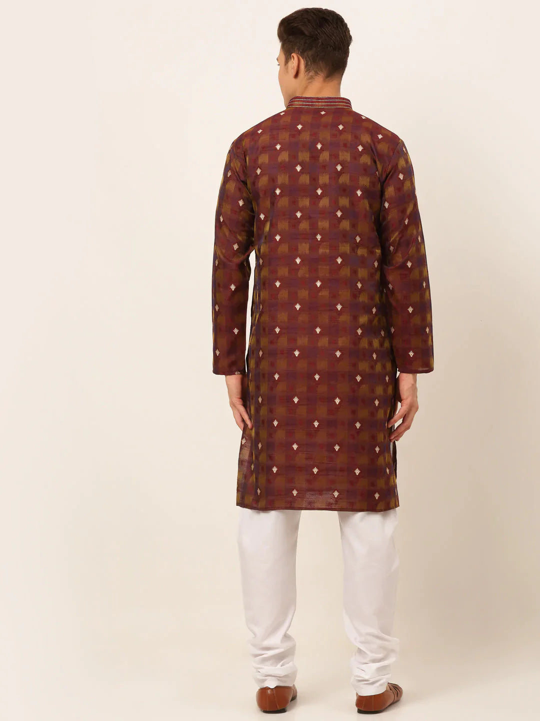 Jompers Men's Maroon Collar Embroidered Woven Design Kurta Pajama - Distacart