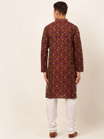 Thumbnail for Jompers Men's Maroon Collar Embroidered Woven Design Kurta Pajama - Distacart