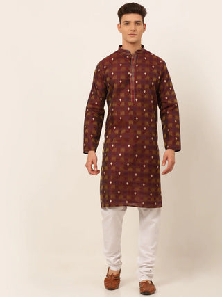 Jompers Men's Maroon Collar Embroidered Woven Design Kurta Pajama - Distacart