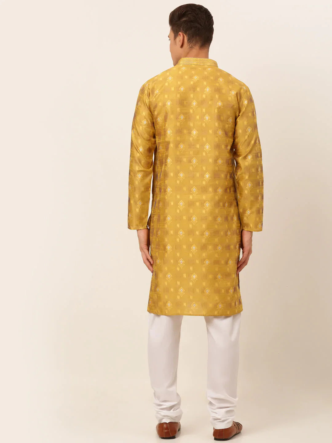 Jompers Men's Mustard Collar Embroidered Woven Design Kurta Pajama - Distacart