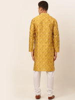 Thumbnail for Jompers Men's Mustard Collar Embroidered Woven Design Kurta Pajama - Distacart