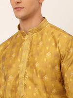 Thumbnail for Jompers Men's Mustard Collar Embroidered Woven Design Kurta Pajama - Distacart