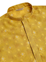Thumbnail for Jompers Men's Mustard Collar Embroidered Woven Design Kurta Pajama - Distacart