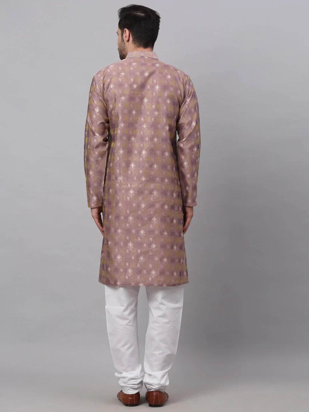 Jompers Men's Pink Collar Embroidered Woven Design Kurta Pajama - Distacart