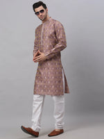Thumbnail for Jompers Men's Pink Collar Embroidered Woven Design Kurta Pajama - Distacart
