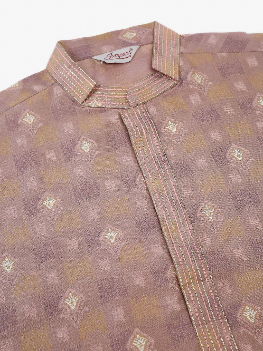 Jompers Men's Pink Collar Embroidered Woven Design Kurta Pajama - Distacart