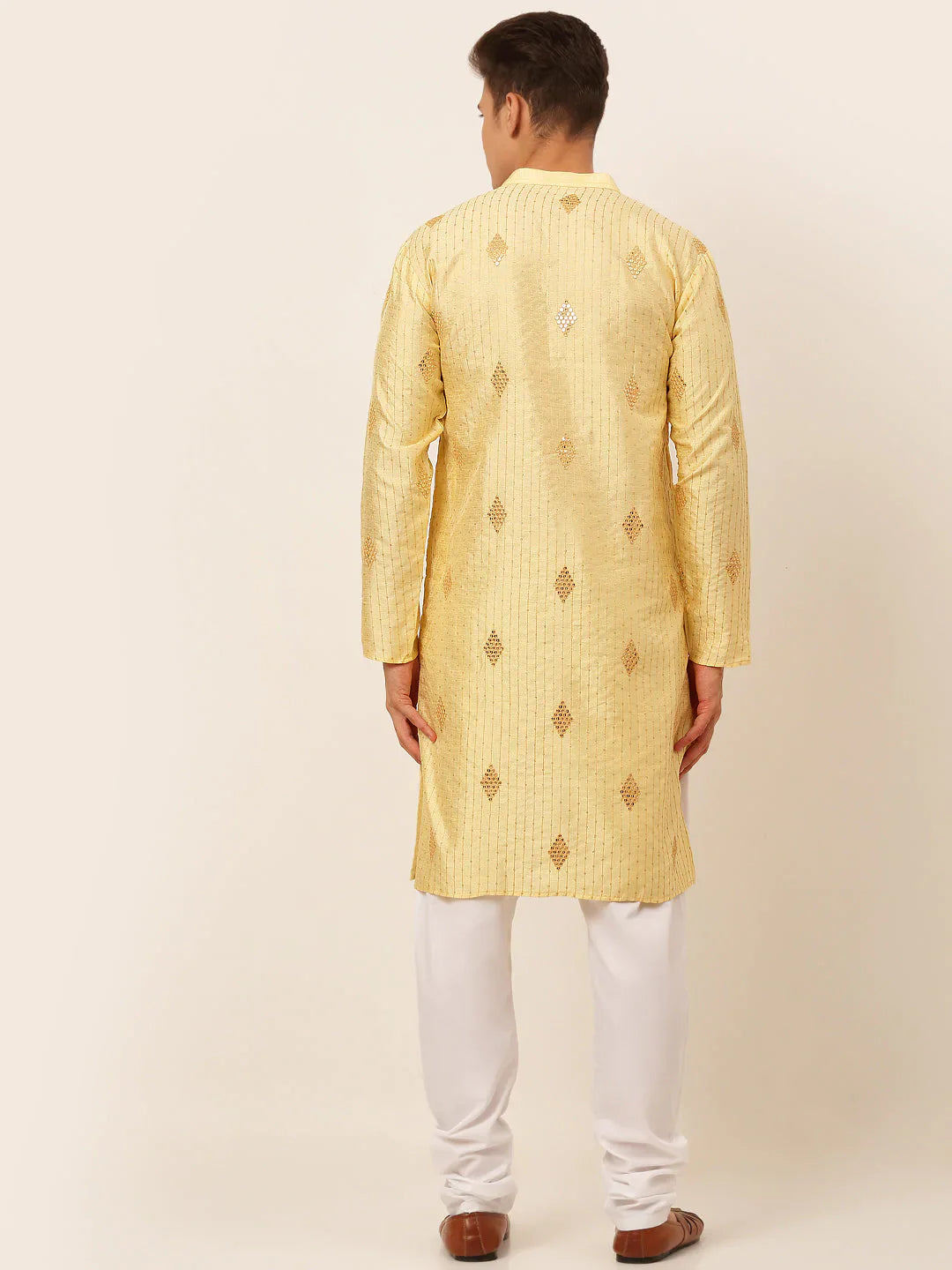 Jompers Men's Golden Embroidered Sequinned Kurta with Churidar - Distacart