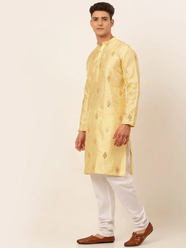 Jompers Men's Golden Embroidered Sequinned Kurta with Churidar - Distacart