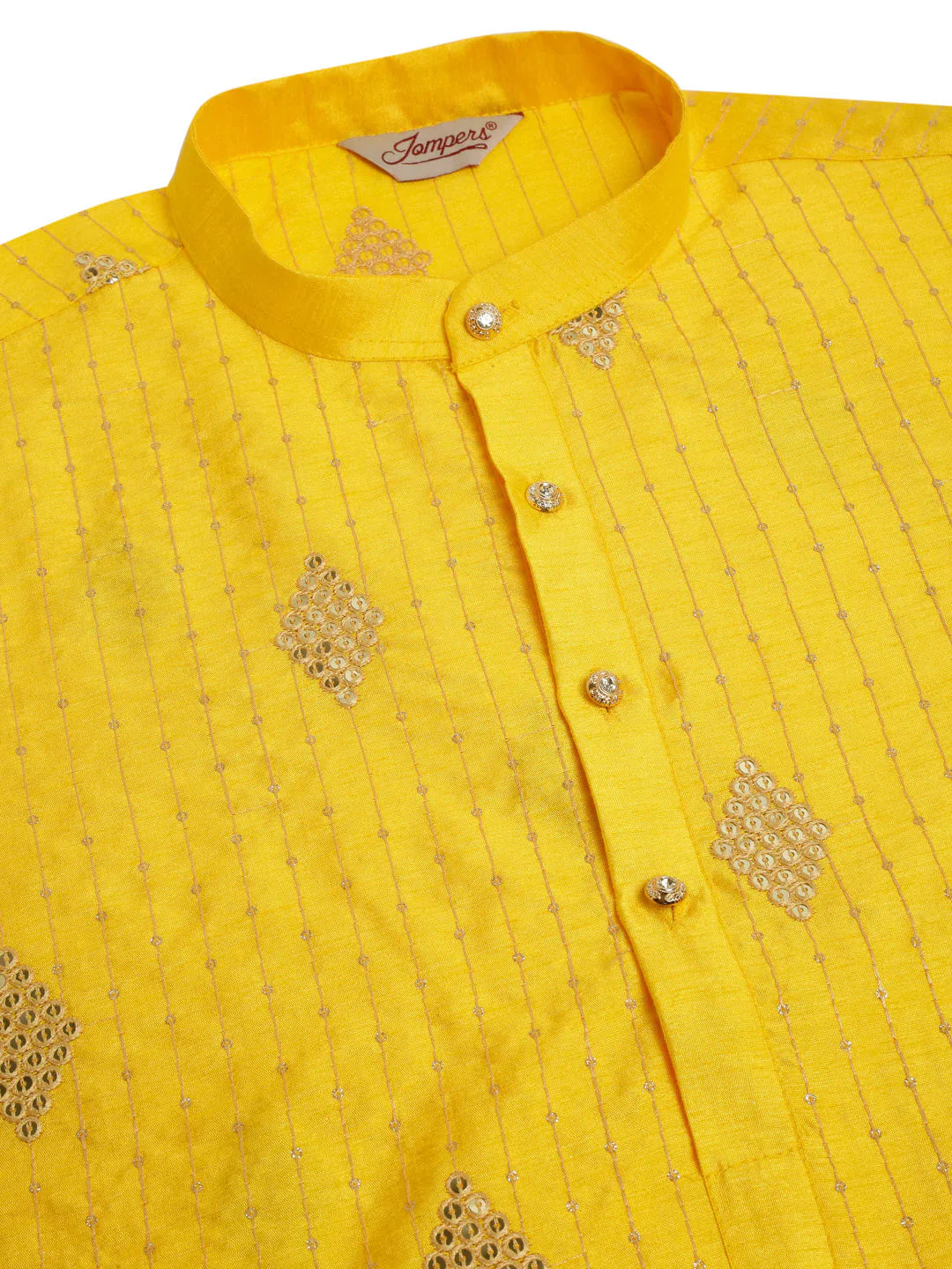 Jompers Men's Mustard Yellow Embroidered Sequinned Kurta with Churidar - Distacart