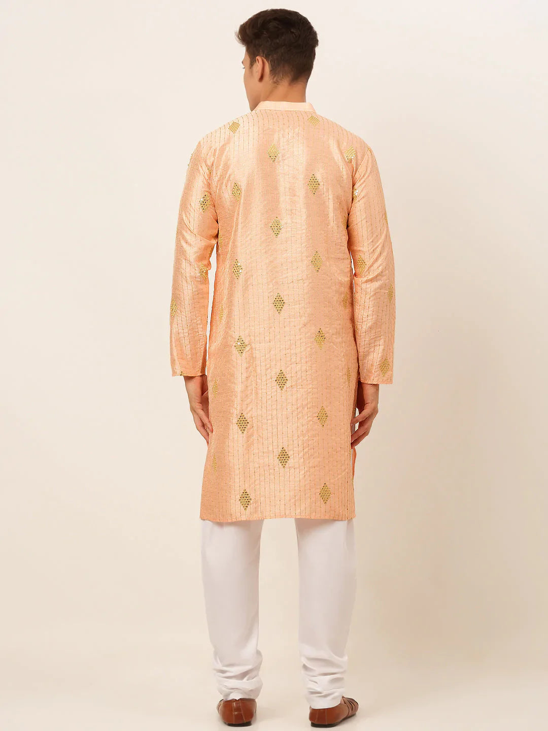 Jompers Men's Peach Embroidered Sequinned Kurta with Churidar - Distacart