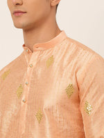 Thumbnail for Jompers Men's Peach Embroidered Sequinned Kurta with Churidar - Distacart