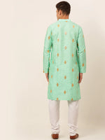 Thumbnail for Jompers Men's Sky Blue Embroidered Sequinned Kurta with Churidar - Distacart