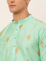 Thumbnail for Jompers Men's Sky Blue Embroidered Sequinned Kurta with Churidar - Distacart