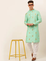 Thumbnail for Jompers Men's Sky Blue Embroidered Sequinned Kurta with Churidar - Distacart