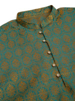Thumbnail for Jompers Men's Blue and Golden Woven Design Kurta Pajama - Distacart
