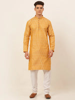 Thumbnail for Jompers Men's Silver and Golden Woven Design Kurta Pajama - Distacart