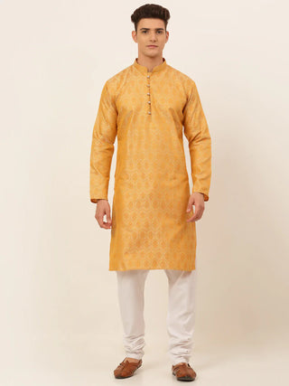 Jompers Men's Silver and Golden Woven Design Kurta Pajama - Distacart