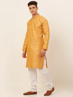 Thumbnail for Jompers Men's Silver and Golden Woven Design Kurta Pajama - Distacart