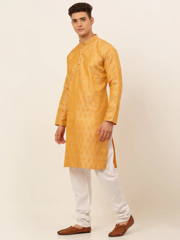 Jompers Men's Silver and Golden Woven Design Kurta Pajama - Distacart