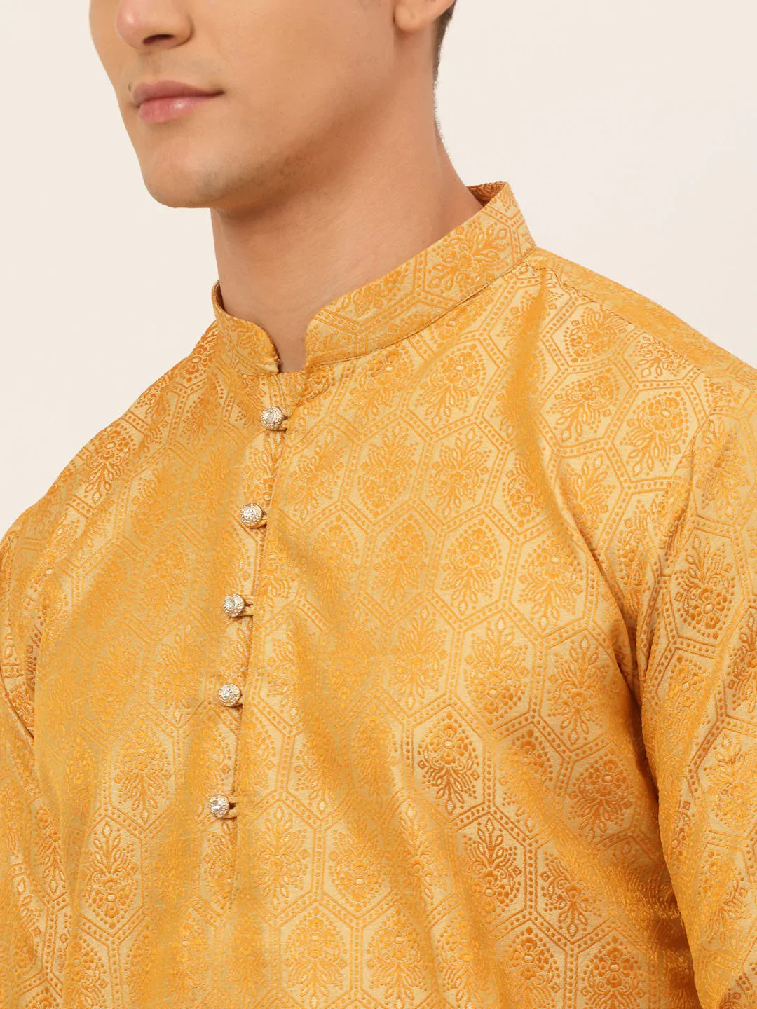 Jompers Men's Silver and Golden Woven Design Kurta Pajama - Distacart