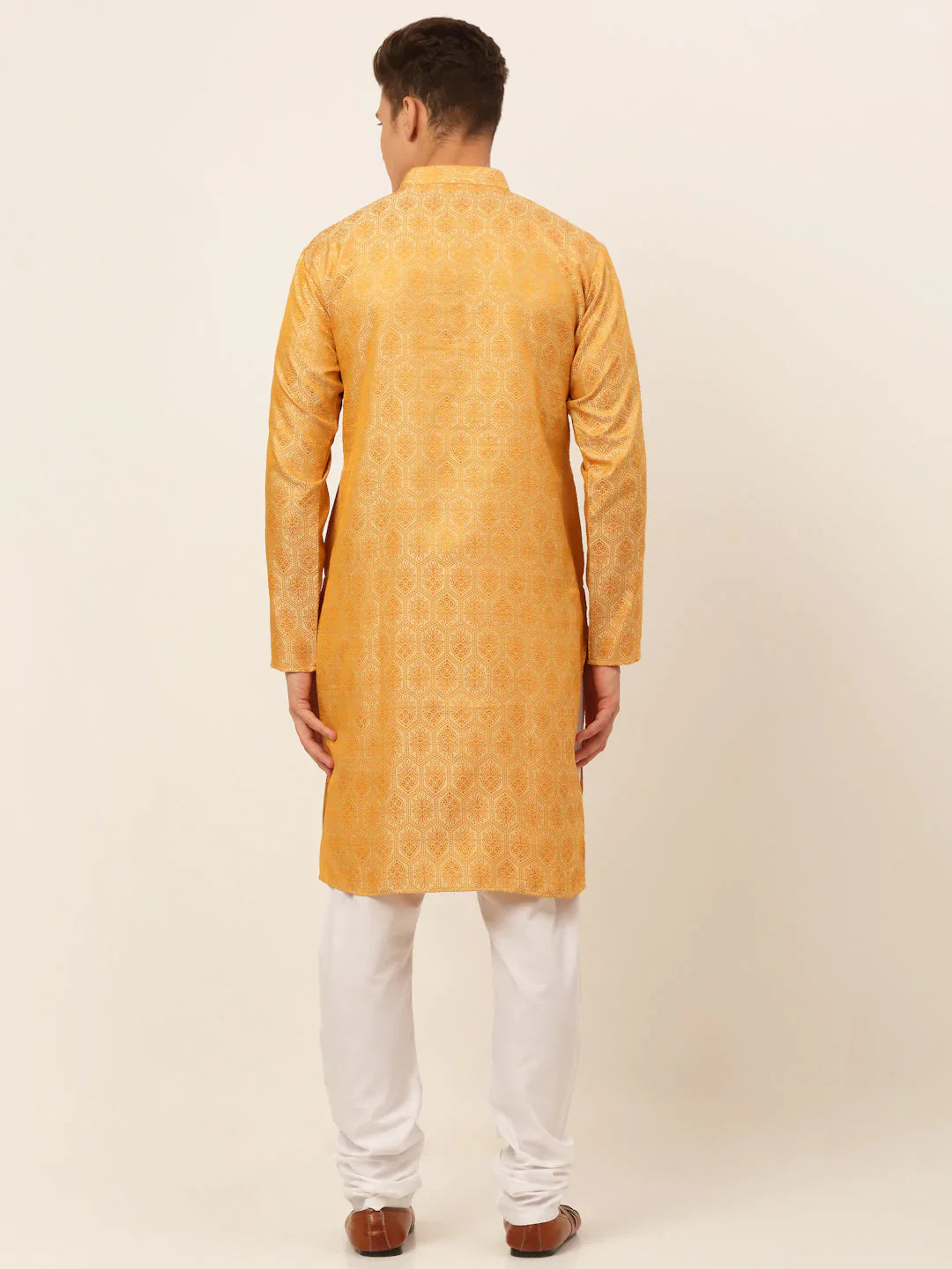 Jompers Men's Silver and Golden Woven Design Kurta Pajama - Distacart