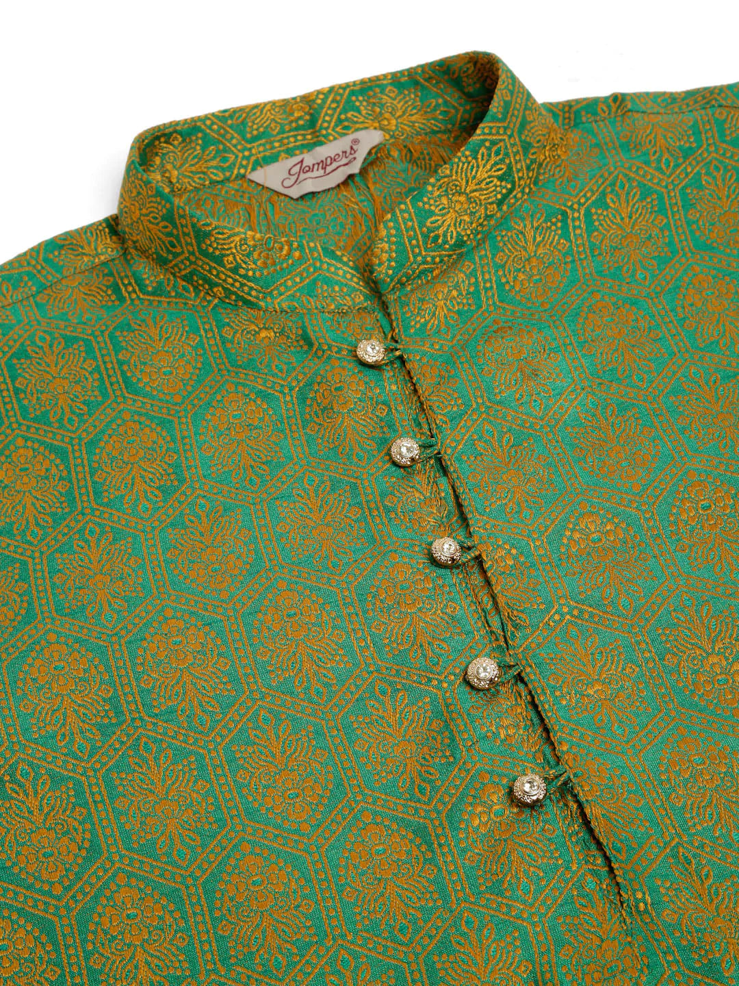 Jompers Men's Green and Golden Woven Design Kurta Pajama - Distacart