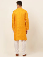 Thumbnail for Jompers Men's Mustard and Golden Woven Design Kurta Pajama - Distacart