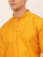 Thumbnail for Jompers Men's Mustard and Golden Woven Design Kurta Pajama - Distacart
