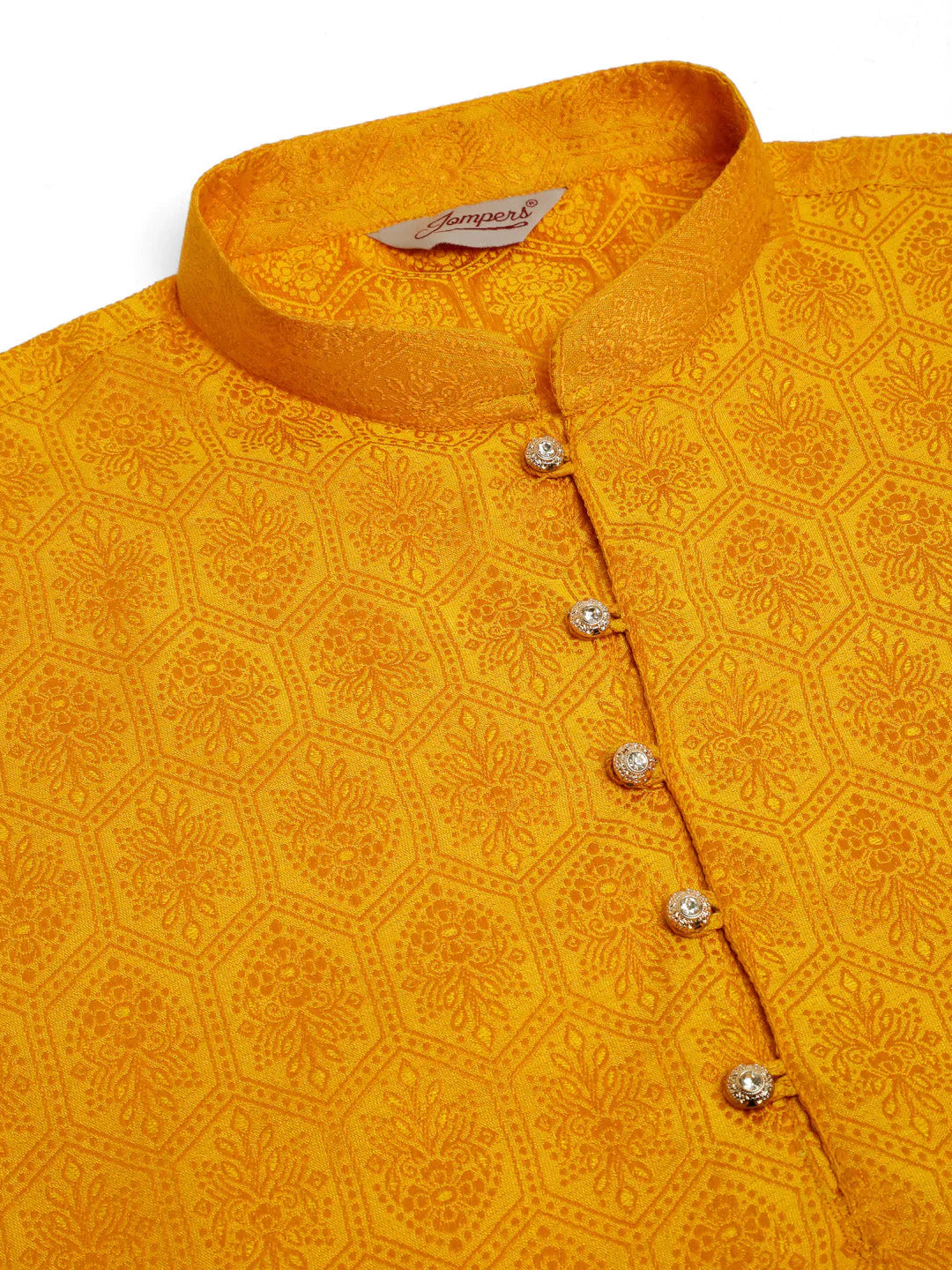Jompers Men's Mustard and Golden Woven Design Kurta Pajama - Distacart