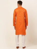 Thumbnail for Jompers Men's Orange and Golden Woven Design Kurta Pajama - Distacart