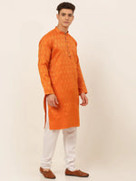 Thumbnail for Jompers Men's Orange and Golden Woven Design Kurta Pajama - Distacart