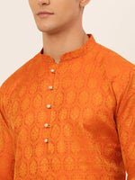 Thumbnail for Jompers Men's Orange and Golden Woven Design Kurta Pajama - Distacart
