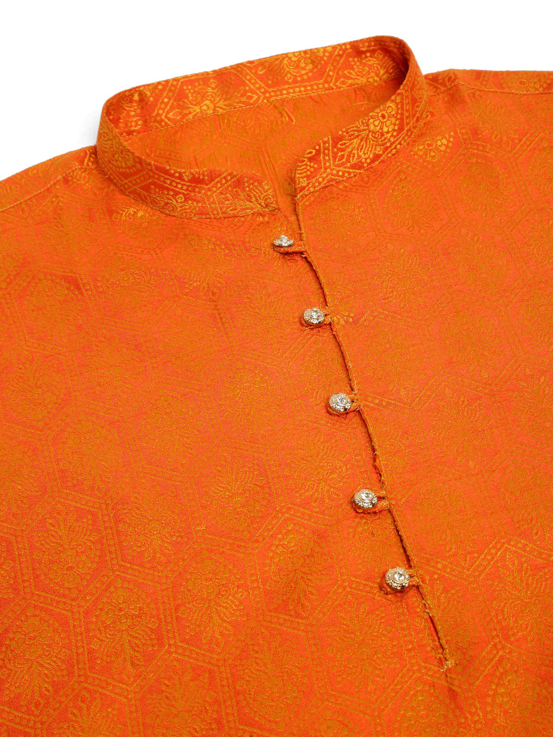 Jompers Men's Orange and Golden Woven Design Kurta Pajama - Distacart