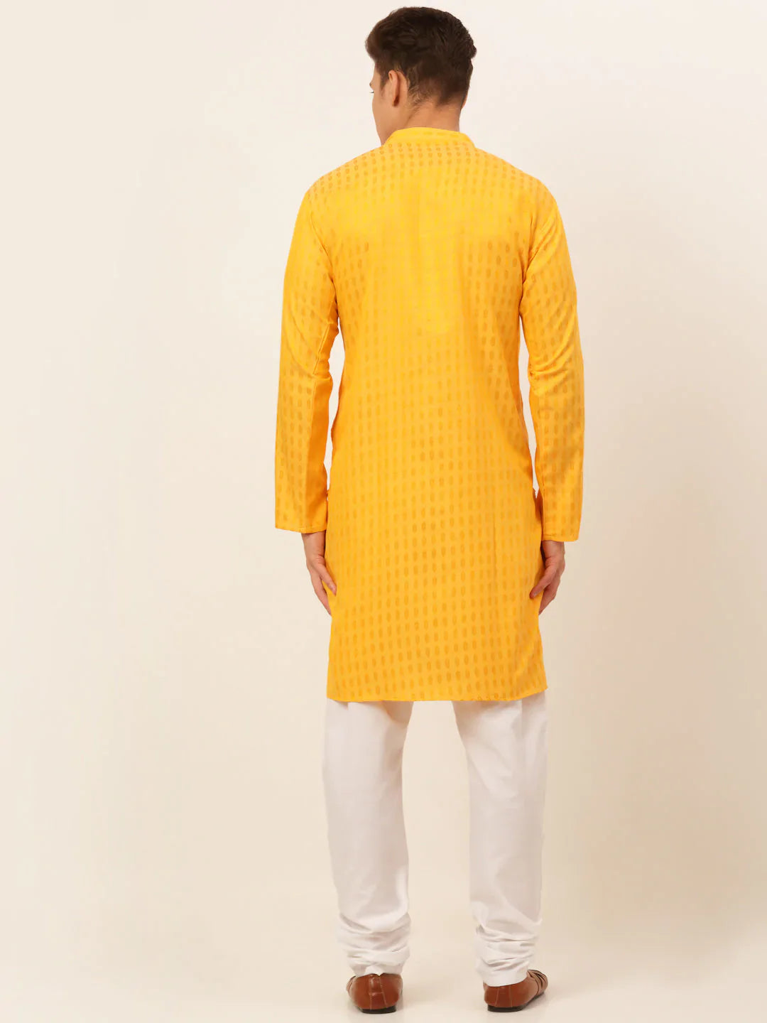 Jompers Men's Mustard Woven Design Kurta Pajama - Distacart