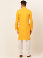 Thumbnail for Jompers Men's Mustard Woven Design Kurta Pajama - Distacart