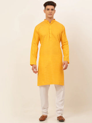 Jompers Men's Mustard Woven Design Kurta Pajama - Distacart