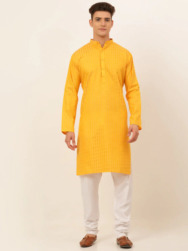 Jompers Men's Mustard Woven Design Kurta Pajama - Distacart