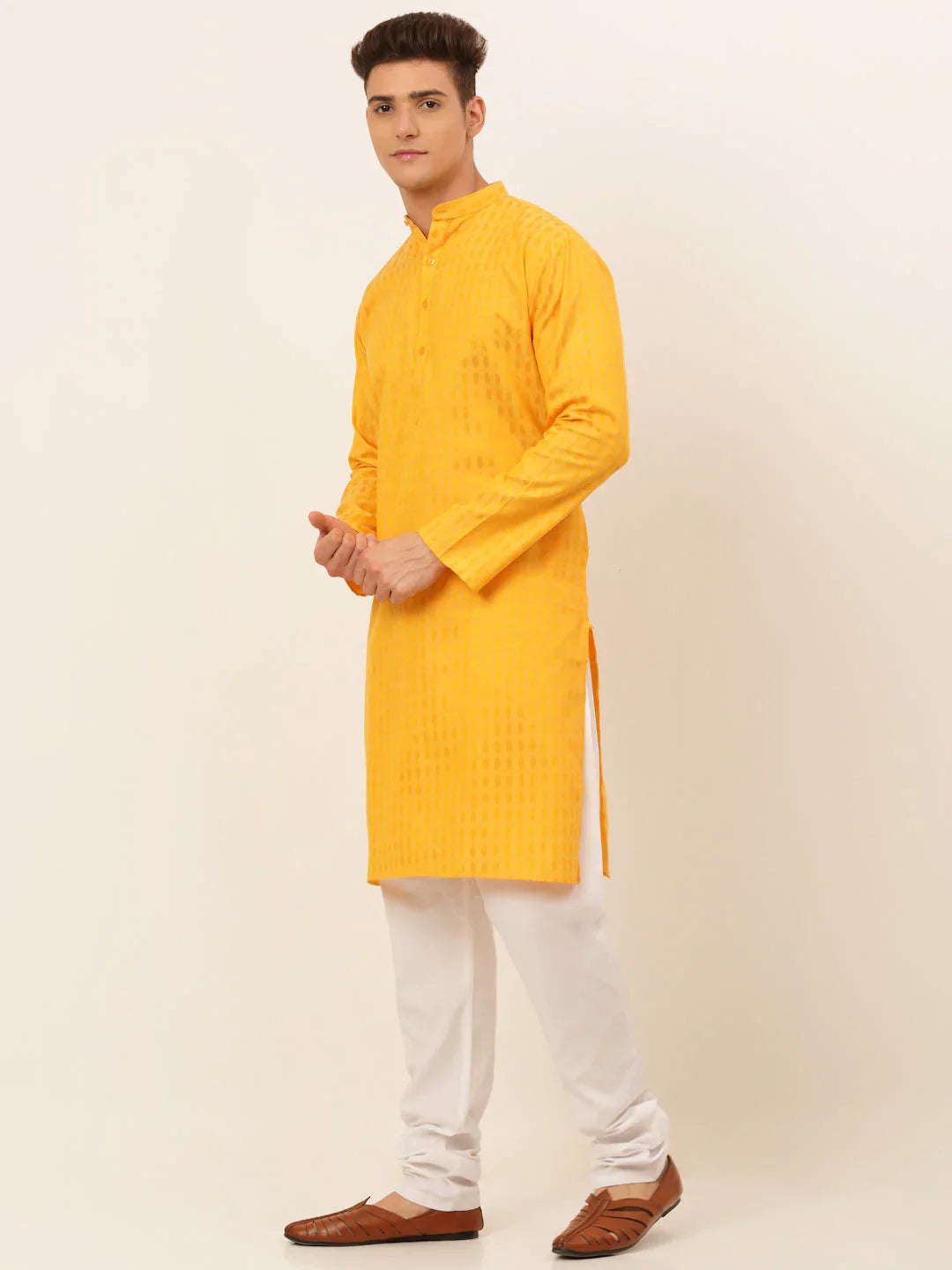 Jompers Men's Mustard Woven Design Kurta Pajama - Distacart