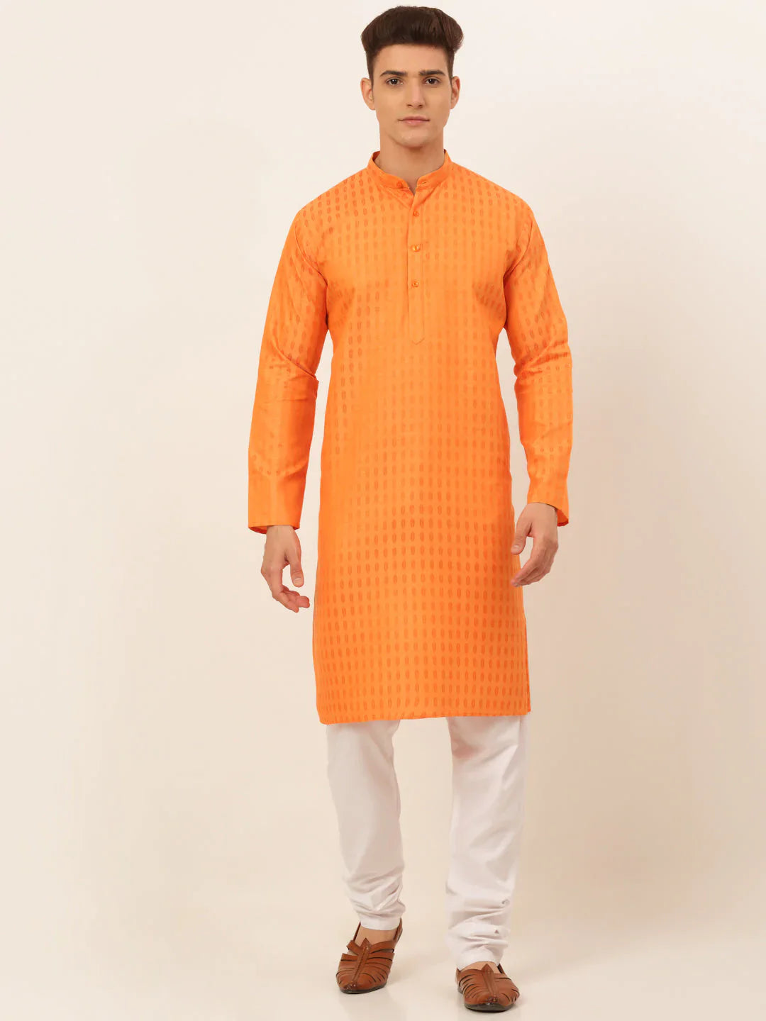 Jompers Men's Orange Woven Design Kurta Pajama - Distacart