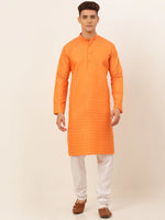 Thumbnail for Jompers Men's Orange Woven Design Kurta Pajama - Distacart