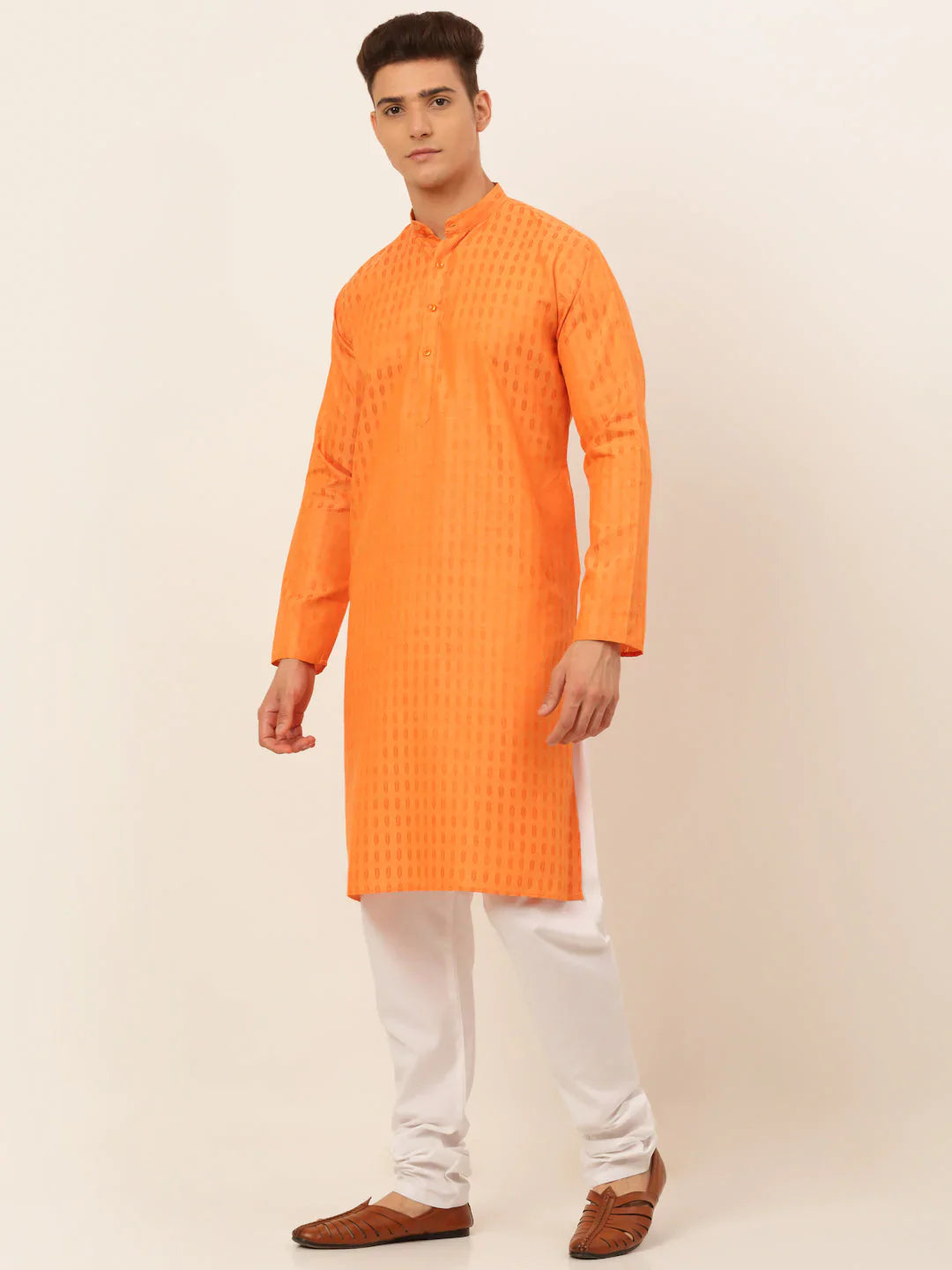 Jompers Men's Orange Woven Design Kurta Pajama - Distacart