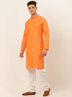 Thumbnail for Jompers Men's Orange Woven Design Kurta Pajama - Distacart