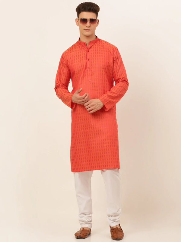Jompers Men's Red Woven Design Kurta Pajama - Distacart