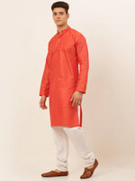Thumbnail for Jompers Men's Red Woven Design Kurta Pajama - Distacart